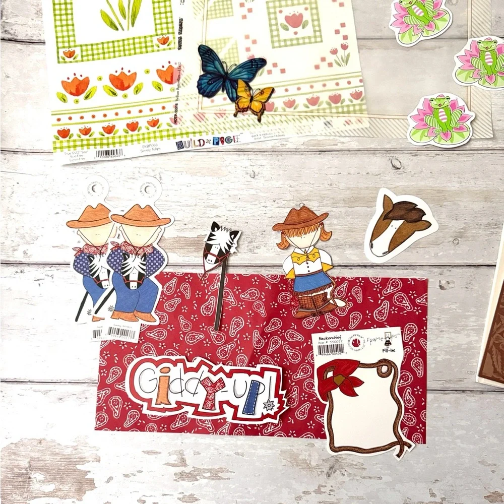 Assorted Scrapbooking Supplies Scrapbook Paper & Cite Cutouts & Frames Bundle